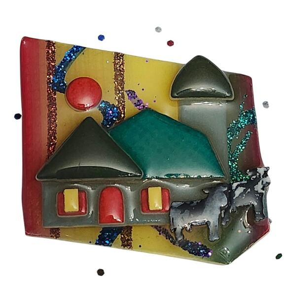 Lucinda Jewelry - Vtg Early Pre Website House Pins by Lucinda Farm Cows  Pin Brooch
